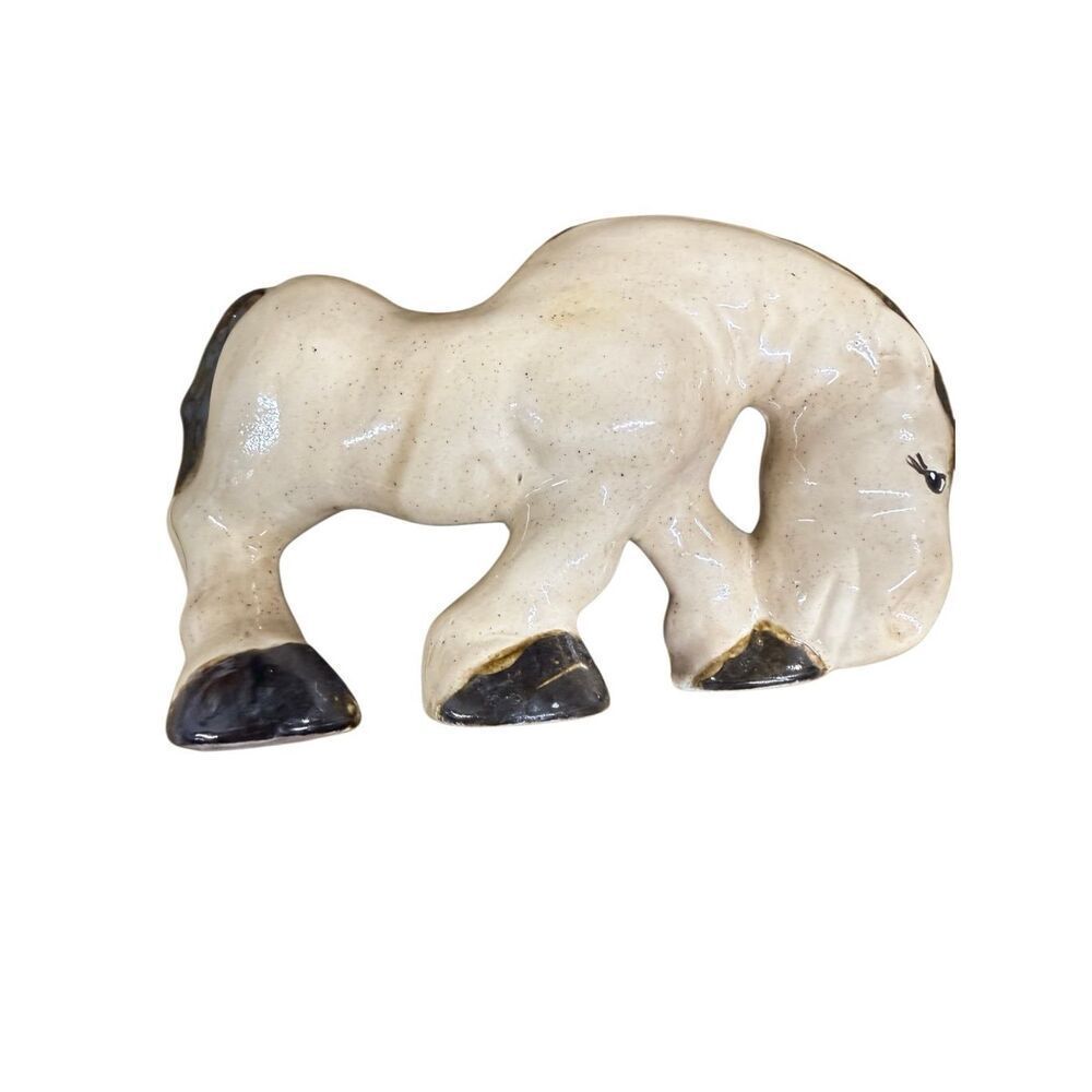Off White Black Glazed chalkware Ceramic Horse Figurine Sculpture